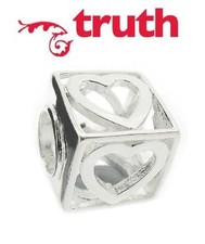 TRUTH PK 925 sterling silver LOVE HEART CUBE charm bracelet bead valentines