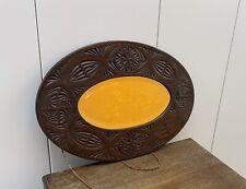 Oval Mirror Harwood Carved Brown Wood Frame. Medium Size Vintage