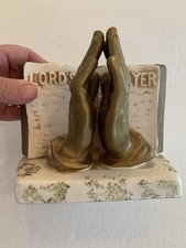 Vintage Enesco Ceramic Prayer Book Planter Vase  The Lord’s Prayer  Ivory Gilded