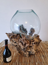 Extra Large Melted Glass on Wood Bowl/Teak Root/Hand crafted/58x45x37cm