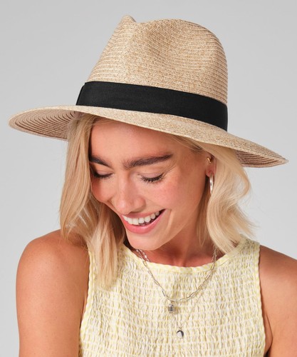Ladies straw fedora hat with - ladies,