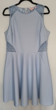 Ted Baker Venma Sheer Lace Back Embroidered Periwinkle Blue Skater Dress Sz4