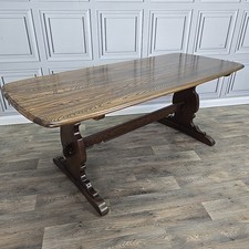 Vintage Ercol Refectory Dining Table 6ft Solid Elm Top & Beech Base – Farmhouse