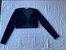 Vintage Black Wallis Velvet Bolero Cropped Cardigan Shrug Size 14 90s 00s Y2K