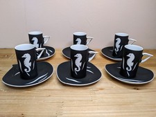 50s Vintage Espresso Set Seahorse Cup & Saucer X6 Mid Century Sealife Mermaid