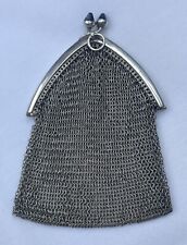 Antique Continental Silver Chain Mail Purse with Blue Paste Stone Clasp