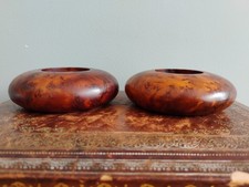 Pair Of Burr Wood Walnut Hand Made Wooden Tea Light Holders Candle Stand