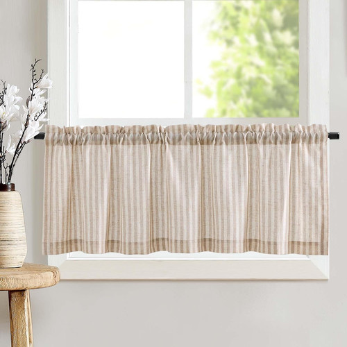 Taupe stripe kitchen curtains - taupe,