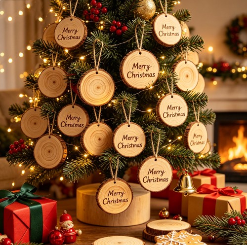 60pcs natural wood slices - natural,