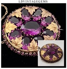 Vintage Jewellery Art Deco Gold Tone Czechoslovakia Purple Crystal Brooch Pin