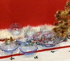 Vintage Blue Glass Punch Bowl