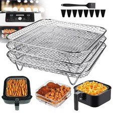 Air Fryer Grill Rack Square Stainless Steel 3 Layers Stackable Air Fryer Shelf