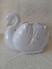 Vintage White Ceramic Swan Vase or Planter.