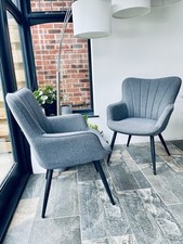 2 x Linen Fabric Armchairs /