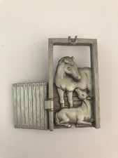 Horse & Baby in Stable Brooch With Movable Door Opens & Closes By JJ Equestrian