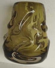 Vintage Retro Geoffrey Baxter Whitefriars Vase knobbly 6" 1960 Glass Green sage 