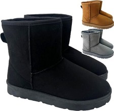 WOMENS SLIP ON WARM WINTER ANKLE SHOES LADIES FLAT FAUX FUR LINED SNUGG BOOTS