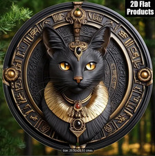 3D Effect Metal Wall Art Plaque Egyptian Cat - Bastet - Colour Black and Gold