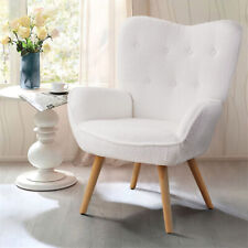 LIFELOOK Armchair Retro Wing Back Teddy Velvet Chair w/ High Back Button Tufted