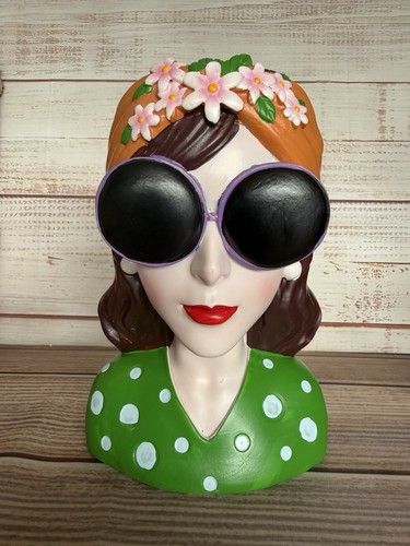 Retro lady head planter vase - retro,
