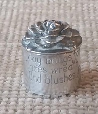 Silver Scenes Pill Box - Silver Plated. Flower With Inscription Around. Vintage