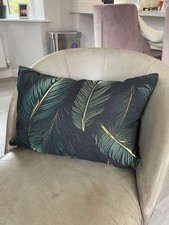 Green Leaf Design Cushions. New Condition. 33cm X 48cm. Soft Linen Fabric
