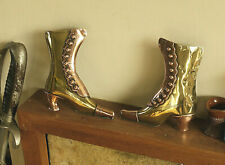VICTORIAN COPPER BRASS SPILL VASES FIREPLACE MANTLE ORNAMENTS  LADIES BOOTS 