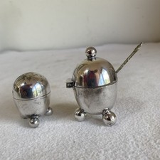 Vintage Silver Plated Condiment Set Salt With Glass Liner