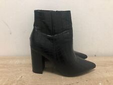 ZONE LADIES BLACK LEATHER CROC ZIP UP BLOCK HEEL ANKLE BOOT SHOES UK 5 EUR 38 D5