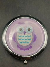 ? Purple Owl Compact Mirror – Double Folding Travel Mirror – Vintage Unused