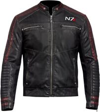 Mass Effect 3 N7 Commander Shepard Stylish Motorcycle Biker Black Leather Jacket