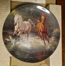 Furstenberg Decorate Plate Horses Galloping Tbrough Water West Germany Rare (KK)