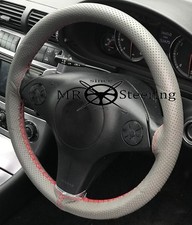 FOR VAUXHALL CORSA C GREY PERFORATED LEATHER STEERING WHEEL COVER RED DOUBLE STT