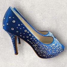 Rainbow Couture Womens Blue Satin Open Toe Diamante Court Shoes  UK 4.5