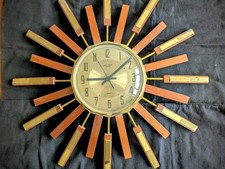 Vintage Anstey & Wilson Teak Brass Sunburst Starburst Clock 1960s/70s Working
