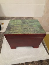 Vintage Past Times Wooden Trinket Box 'Monet Bridge' Hinged Lid Plush Interior 