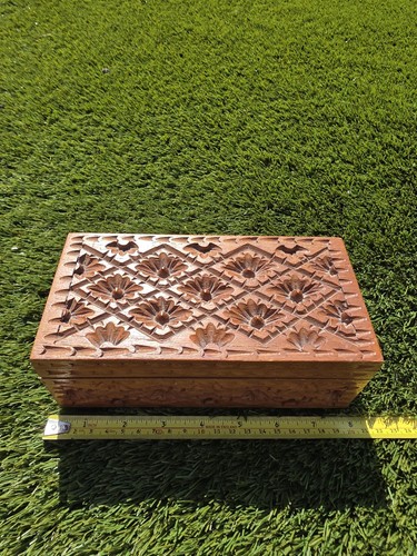 Carved wood mirror trinket - trinket, box