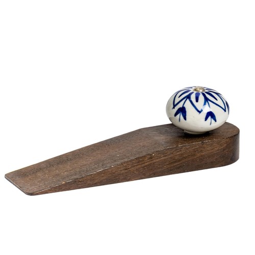 Wooden door stop navy flower - wooden,