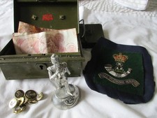 MILITARY K S L I EMBROIDERED PATCH JACKET BUTTON METAL  FIGURINE OLD TIN & NOTES