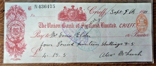 Used cheque crieff branch - cheque,