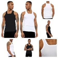 Pack of 1 to 12 Mens Ribbed Vest Tops - 100% Cotton Athletic Fit Inner Vests Lot