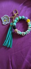 Mint green  Teach Silicone Beaded Wristlet Keychain With Tassel