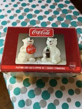 Coca Cola Polar Bear Salt and Pepper Pots Set of 2 Ceramic Vintage