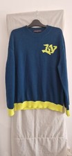 Authentic LOUIS VUITTON Signature Crew Neck 100% Wool Sweater Blue/Yellow Size L