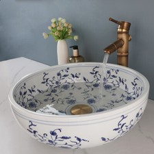 White Blue Bathroom Vessel