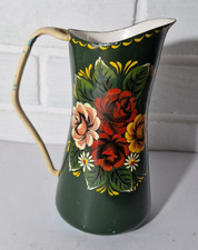 CANAL BARGE WARE FOLK ART PAINTED ENAMELWARE METAL JUG VASE ROSES