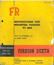 RANSOMES TS1013 FR MOUNTED PLOUGH OPERATORS MANUAL & PARTS LIST