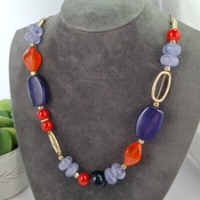 Laura Ashley Plastic Marble Bead Necklace Red Blue Colourful Costume Jewellery