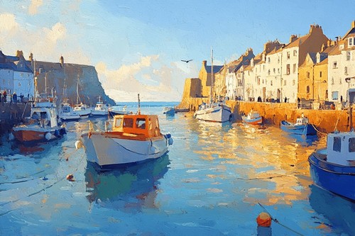 Seaside seascape boats canvas - seaside,