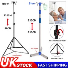 Portable IV Pole Drip Bag Stand Intravenous Foldable Pole Stand Silver / Black